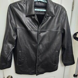 Sara New York IGL Men's Soft Black Leather 3/4 Coat w/ Liner Chic Travel Cozy